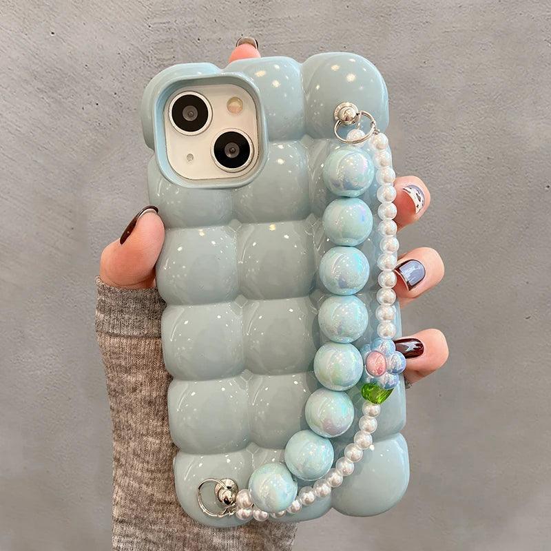 Luxury Pearl Lanyard Chain 3D Ice Lattice Cute Phone Case for iPhone 1 –  Touchy Style
