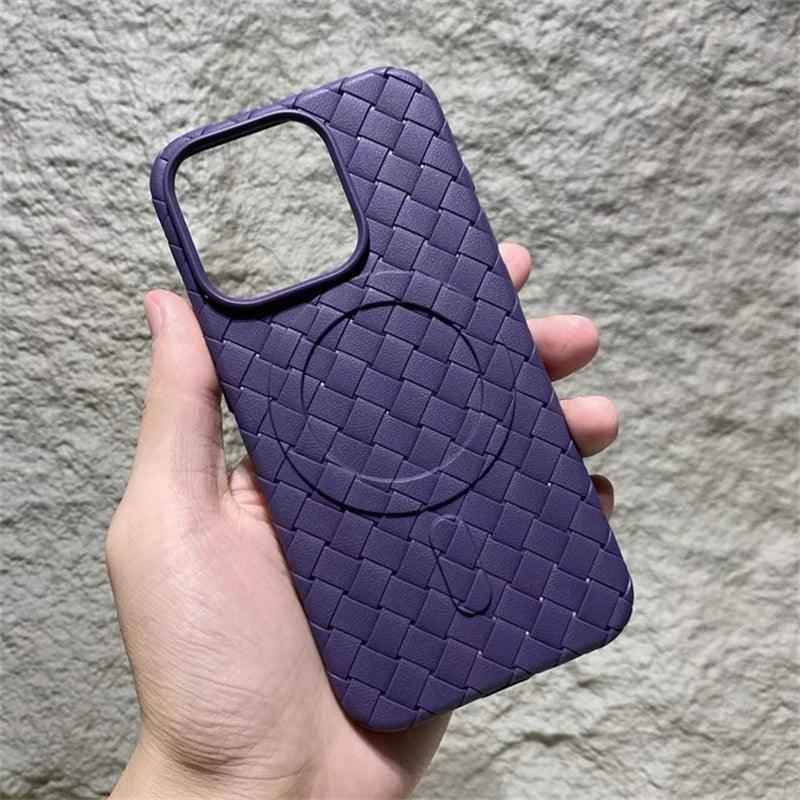 Luxury Weaving Grid Braided Mesh Leather Phone Case for iPhone 15 13, 14 Pro Max - Cute Design - Touchy Style