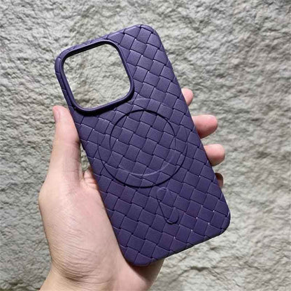 Luxury Weaving Grid Braided Mesh Leather Phone Case for iPhone 15 13, 14 Pro Max - Cute Design - Touchy Style