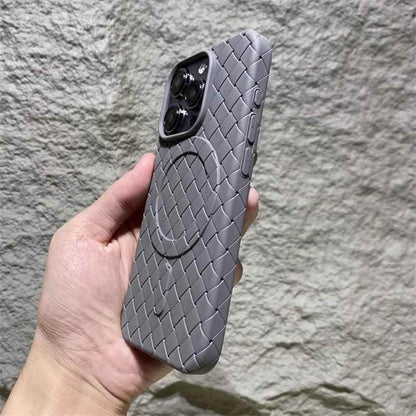 Luxury Weaving Grid Braided Mesh Leather Phone Case for iPhone 15 13, 14 Pro Max - Cute Design - Touchy Style .