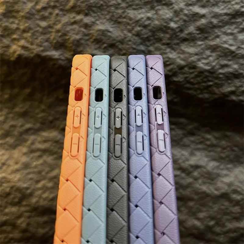 Luxury Weaving Grid Braided Mesh Leather Phone Case for iPhone 15 13, 14 Pro Max - Cute Design - Touchy Style