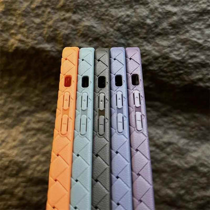 Luxury Weaving Grid Braided Mesh Leather Phone Case for iPhone 15 13, 14 Pro Max - Cute Design - Touchy Style