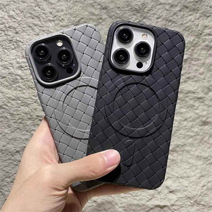 Luxury Weaving Grid Braided Mesh Leather Phone Case for iPhone 15 13, 14 Pro Max - Cute Design - Touchy Style