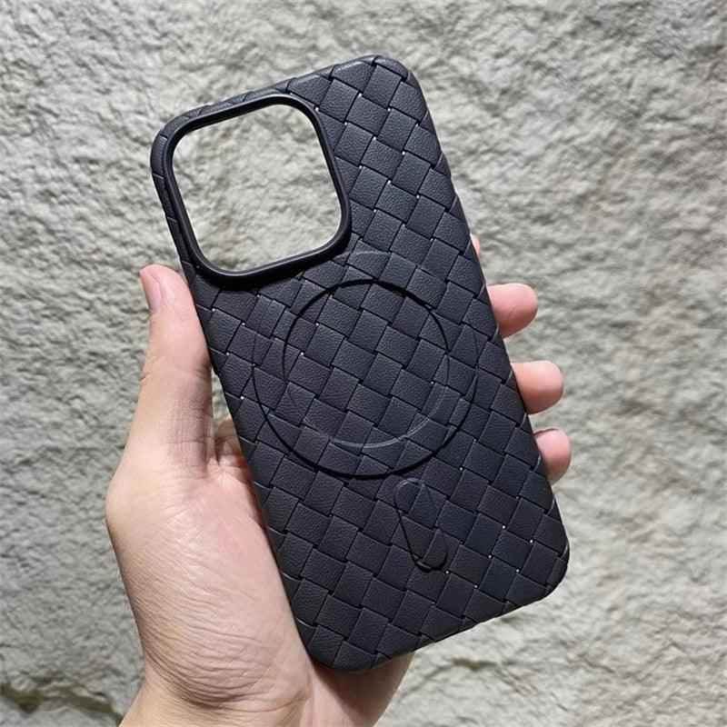 Luxury Weaving Grid Braided Mesh Leather Phone Case for iPhone 15 13, 14 Pro Max - Cute Design - Touchy Style .