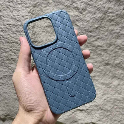 Luxury Weaving Grid Braided Mesh Leather Phone Case for iPhone 15 13, 14 Pro Max - Cute Design - Touchy Style