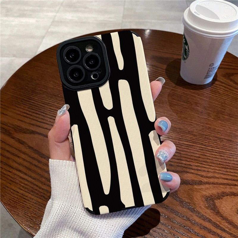 Luxury White Black Stripe Pattern Cute Phone Case for iPhone 14 Pro Max, 13, 12, 11, XS, XR, 7, 14 Plus - Touchy Style .