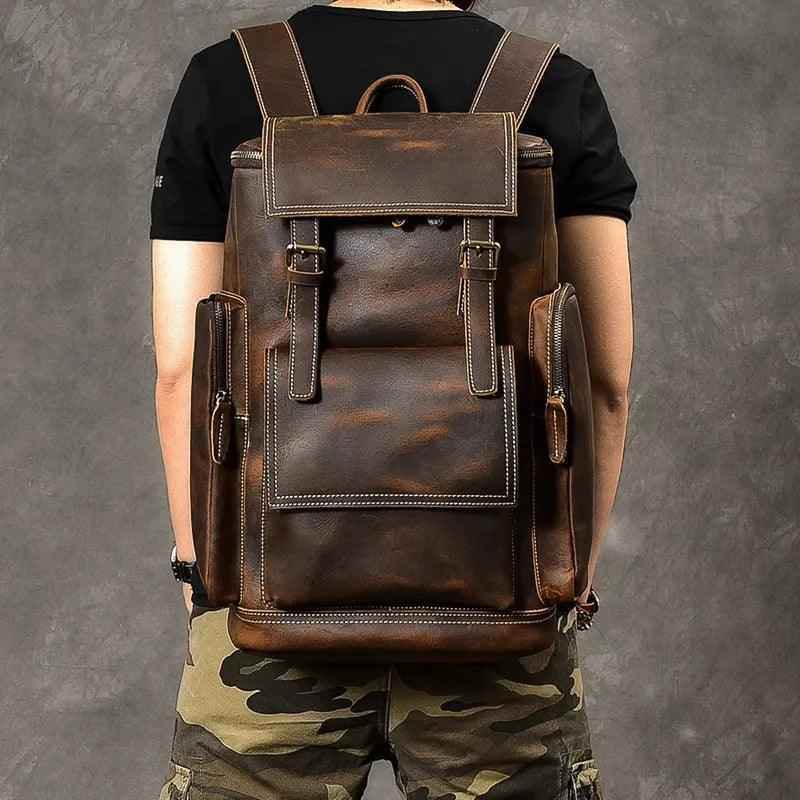 M814 Cool Backpack - Vintage Leather Hiking Bag For Men&