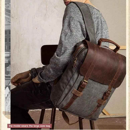 MBCB418 Cool Backpack - Fashion Leather Canvas School Bag - Touchy Style