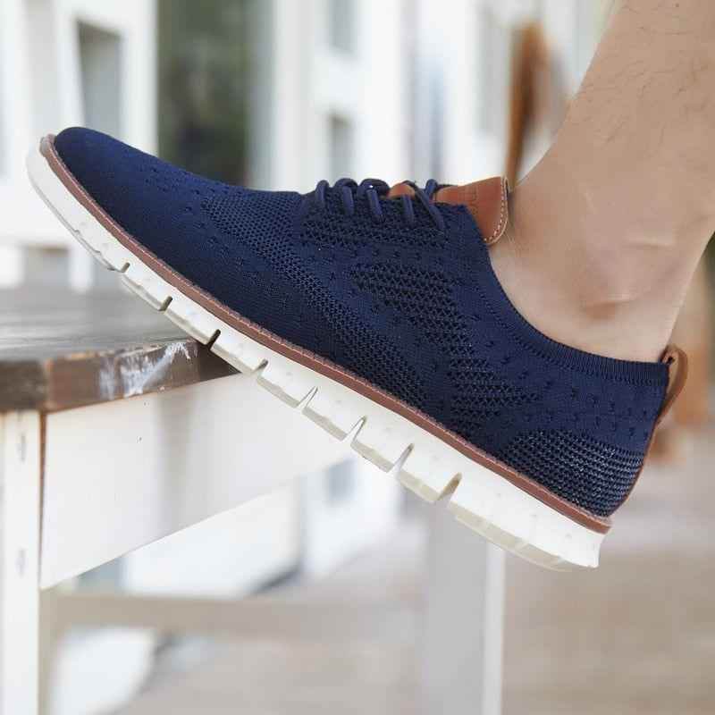 Men's Casual Shoes Lace up lightweight British Dress Footwear Breathable Knitted Mesh Flats - Touchy Style .