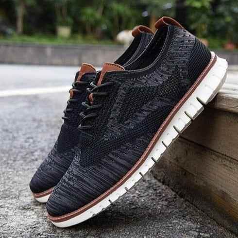 Men's Casual Shoes Lace up lightweight British Dress Footwear Breathable Knitted Mesh Flats - Touchy Style .