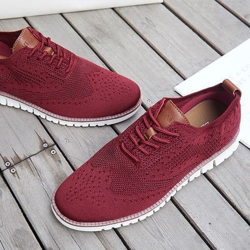 Men's Casual Shoes Lace up lightweight British Dress Footwear Breathable Knitted Mesh Flats - Touchy Style .