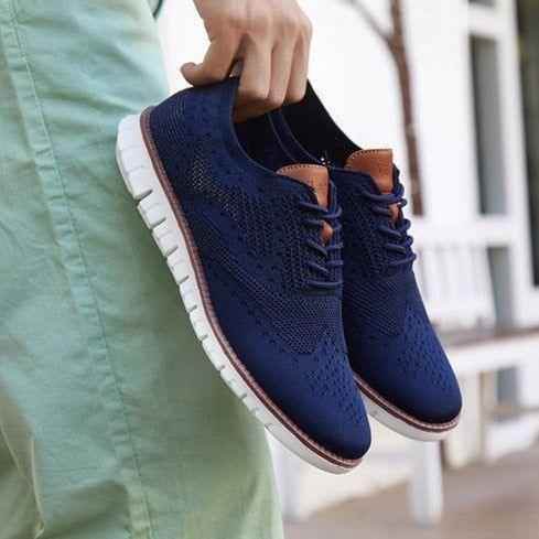 Men's Casual Shoes Lace up lightweight British Dress Footwear Breathable Knitted Mesh Flats - Touchy Style .