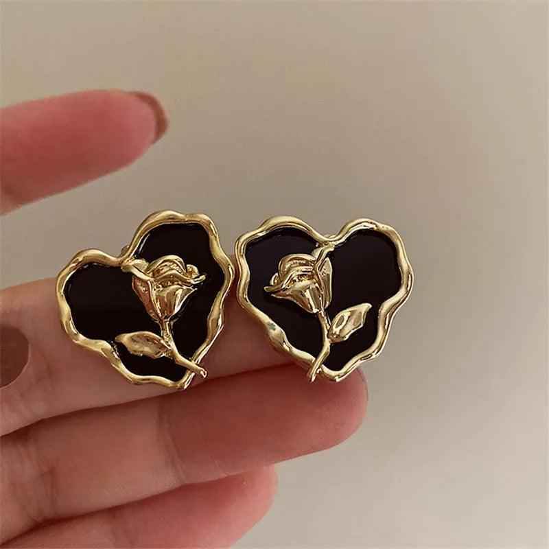 Metal Heart Rose B6614 - Stud Earring Charm Jewelry - Touchy Style