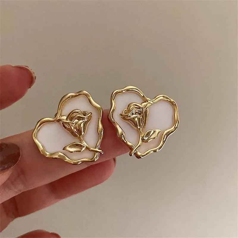 Metal Heart Rose B6614 - Stud Earring Charm Jewelry - Touchy Style