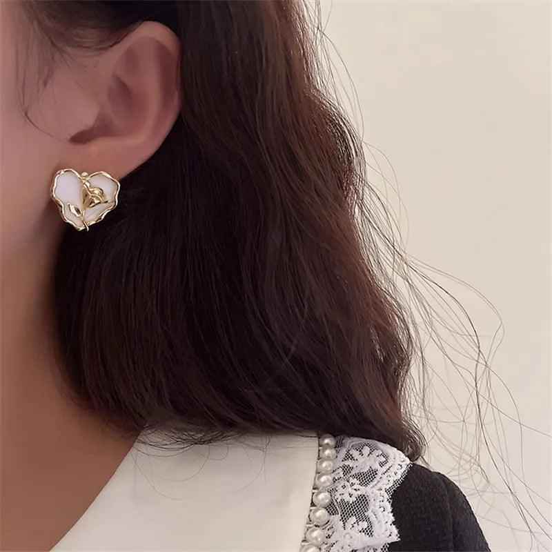 Metal Heart Rose B6614 - Stud Earring Charm Jewelry - Touchy Style