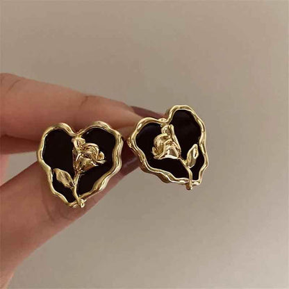 Metal Heart Rose B6614 - Stud Earring Charm Jewelry - Touchy Style .