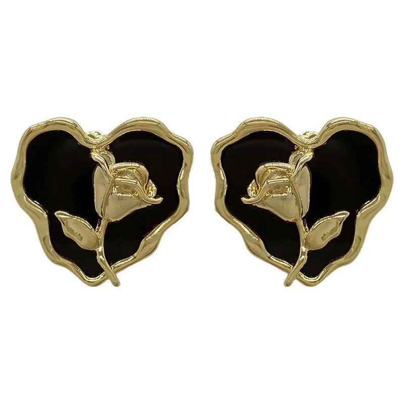 Metal Heart Rose B6614 - Stud Earring Charm Jewelry - Touchy Style