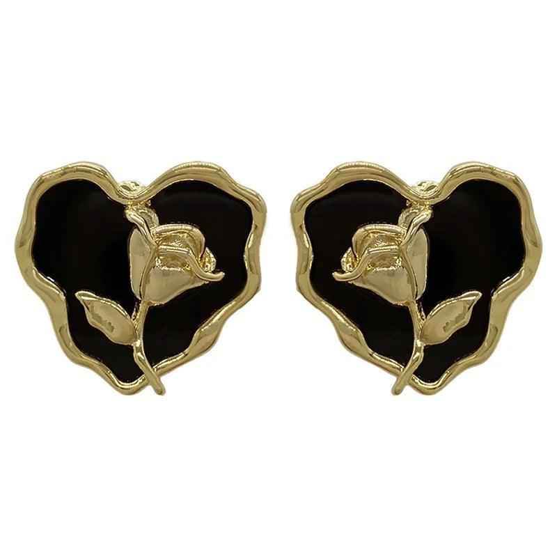 Metal Heart Rose B6614 - Stud Earring Charm Jewelry - Touchy Style .