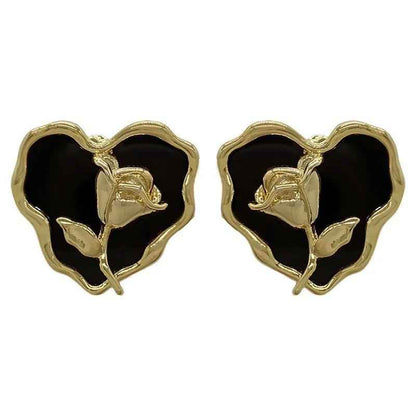 Metal Heart Rose B6614 - Stud Earring Charm Jewelry - Touchy Style