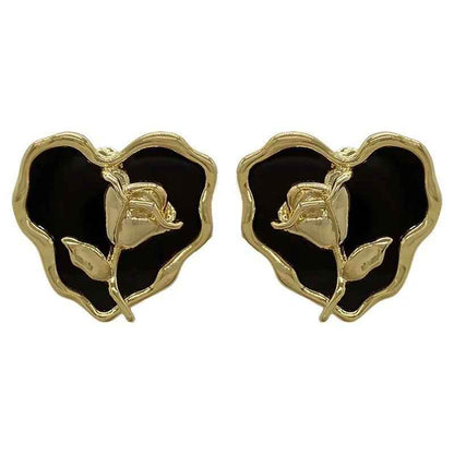 Metal Heart Rose B6614 - Stud Earring Charm Jewelry - Touchy Style .