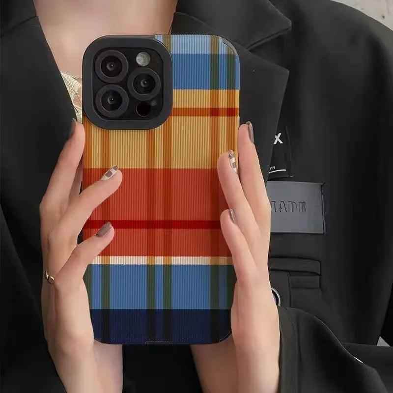 Multi-Colored Plaid Cute Phone Case for iPhone 14, 13, 12, 11 Pro Max, 7, 8 Plus, X, XS Max, XR, 14 Plus, 12, 13 Mini - Touchy Style .