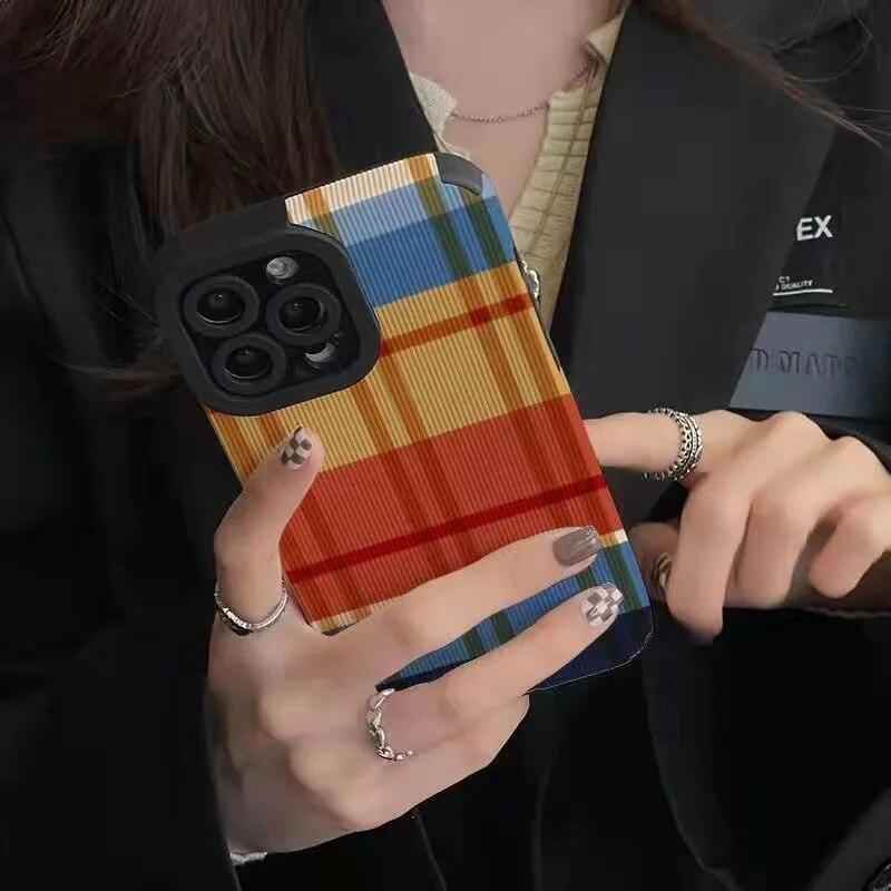 Multi-Colored Plaid Cute Phone Case for iPhone 14, 13, 12, 11 Pro Max, 7, 8 Plus, X, XS Max, XR, 14 Plus, 12, 13 Mini - Touchy Style .