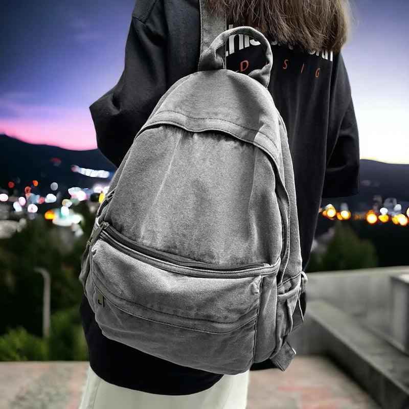 Multifunction Denim Cool Backpack EN257 - Korean Style Blue School Bag - Touchy Style