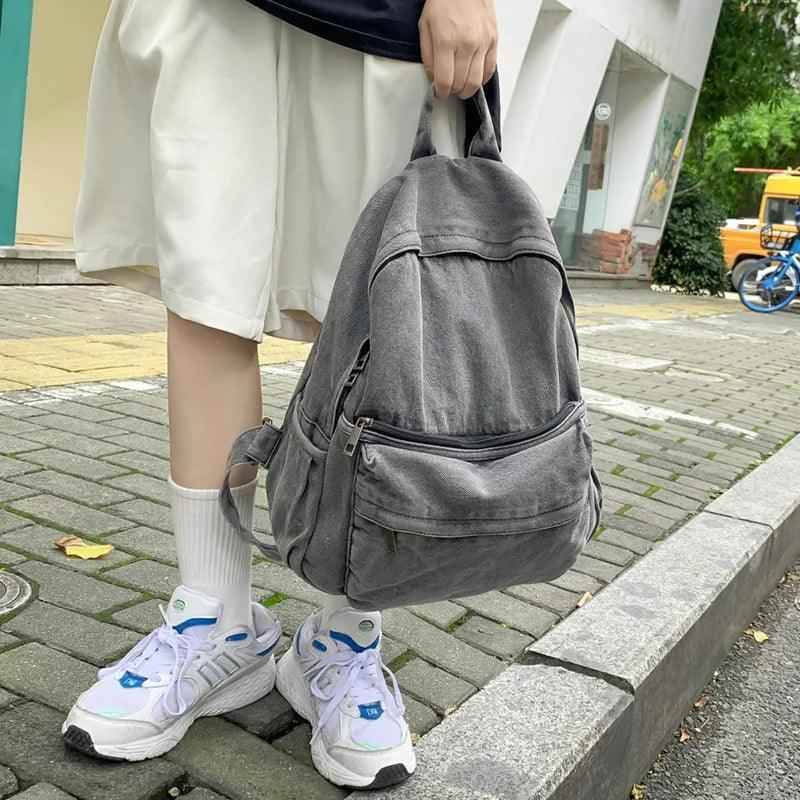 Multifunction Denim Cool Backpack EN257 - Korean Style Blue School Bag - Touchy Style