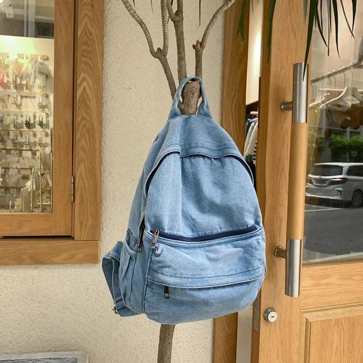 Multifunction Denim Cool Backpack EN257 - Korean Style Blue School Bag - Touchy Style