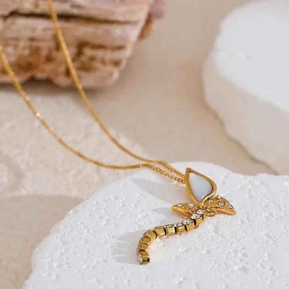 Necklace Charm Jewelry - Butterfly Shell Cubic Zirconia Chain - YH3708A - Touchy Style