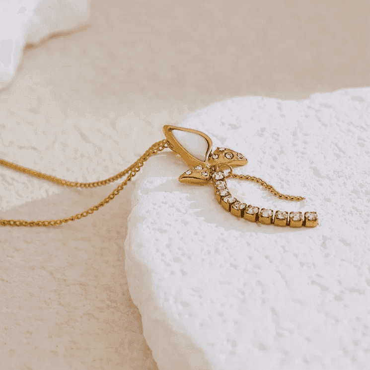 Necklace Charm Jewelry - Butterfly Shell Cubic Zirconia Chain - YH3708A - Touchy Style