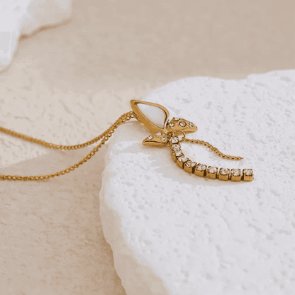 Necklace Charm Jewelry - Butterfly Shell Cubic Zirconia Chain - YH3708A - Touchy Style