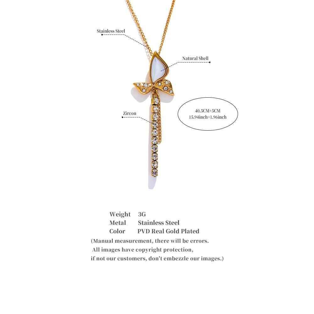 Necklace Charm Jewelry - Butterfly Shell Cubic Zirconia Chain - YH3708A - Touchy Style