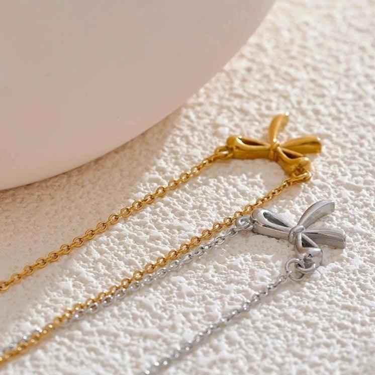 Necklace Charm Jewelry - Chic Stainless Steel Bowknot - TSJ65 - Touchy Style