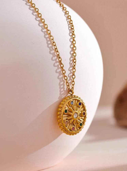 Necklace Charm Jewelry - Colorful Zircon, Star Round Pendant - YH3659A - Touchy Style
