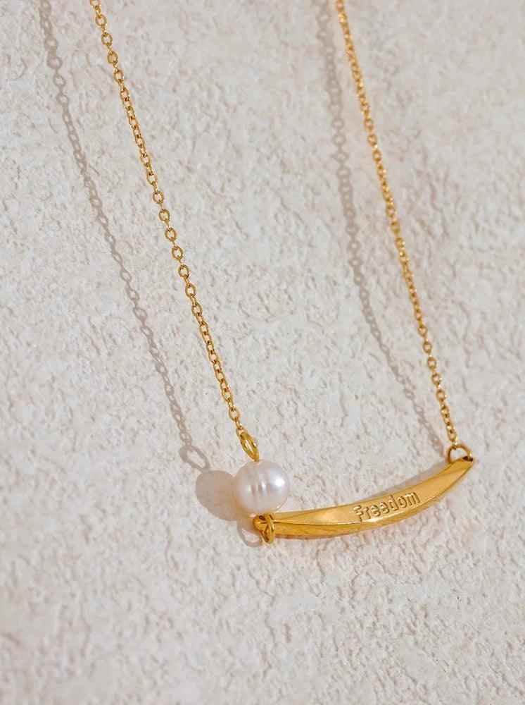 Necklace Charm Jewelry - Natural Pearl - Stainless Steel - YH3826A - Touchy Style