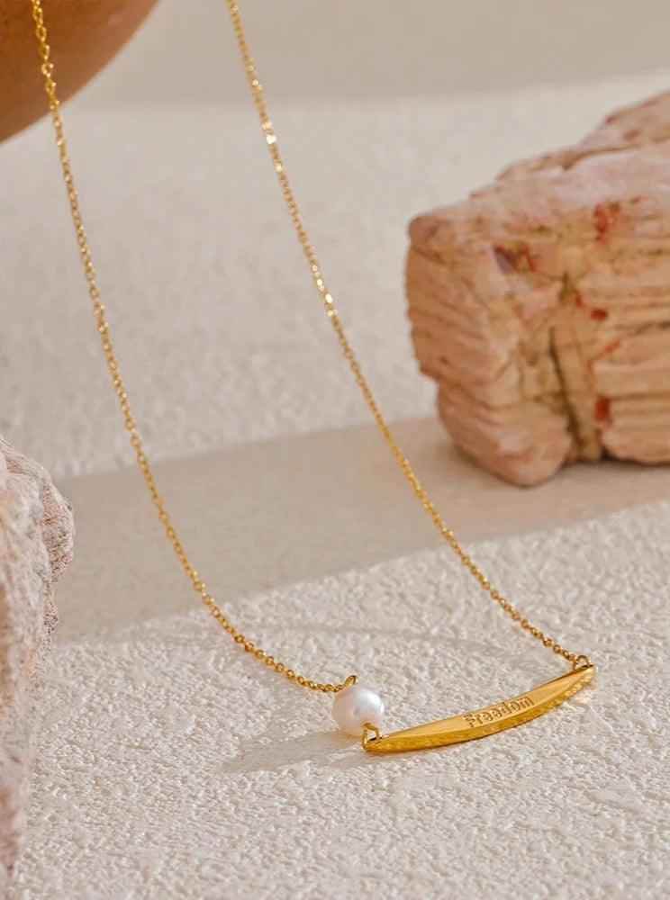 Necklace Charm Jewelry - Natural Pearl - Stainless Steel - YH3826A - Touchy Style
