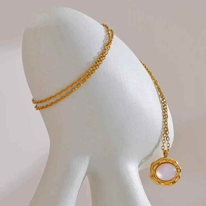 Necklace Charm Jewelry - Natural Shell, Round Chic Pendant - YH3852A - Touchy Style