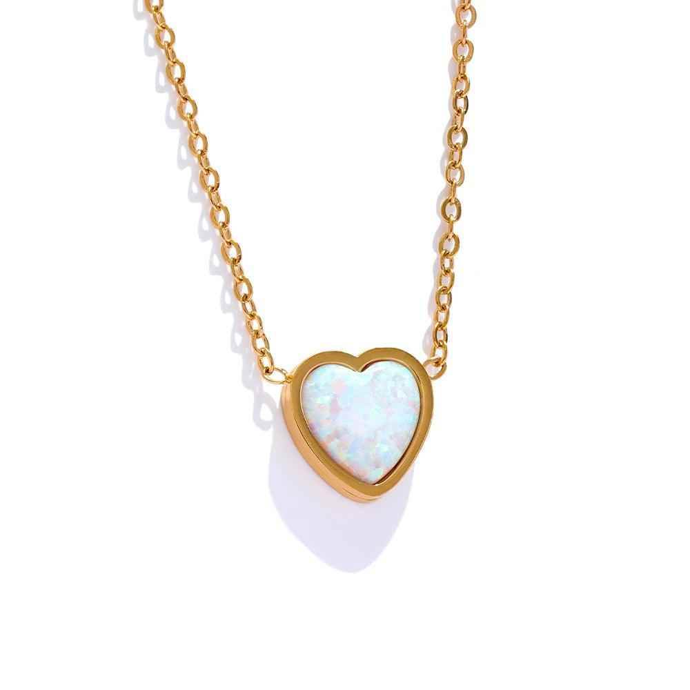 Necklace Charm Jewelry - Opal Stone - Small Chic Heart Pendant - TSJ36 - Touchy Style