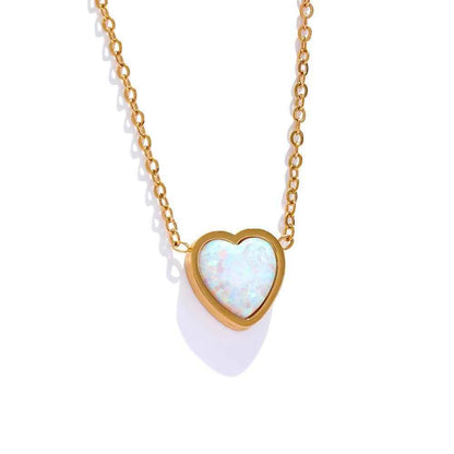 Necklace Charm Jewelry - Opal Stone - Small Chic Heart Pendant - TSJ36 - Touchy Style