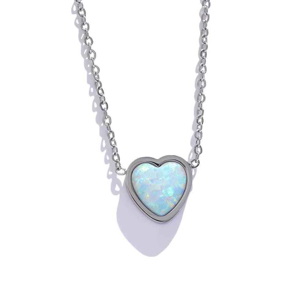 Necklace Charm Jewelry - Opal Stone - Small Chic Heart Pendant - TSJ36 - Touchy Style