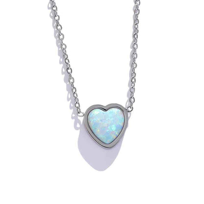 Necklace Charm Jewelry - Opal Stone - Small Chic Heart Pendant - TSJ36 - Touchy Style