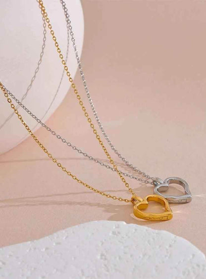Necklace Charm Jewelry - Stainless Steel - Heart Hollow Cast Pendant - TSJ49 - Touchy Style