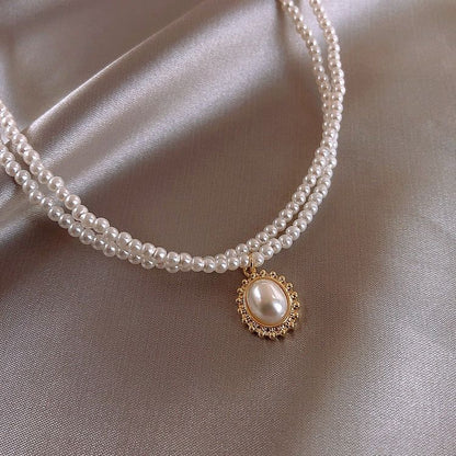 Necklaces Charm Jewelry Mini Pearl With Double Layers 