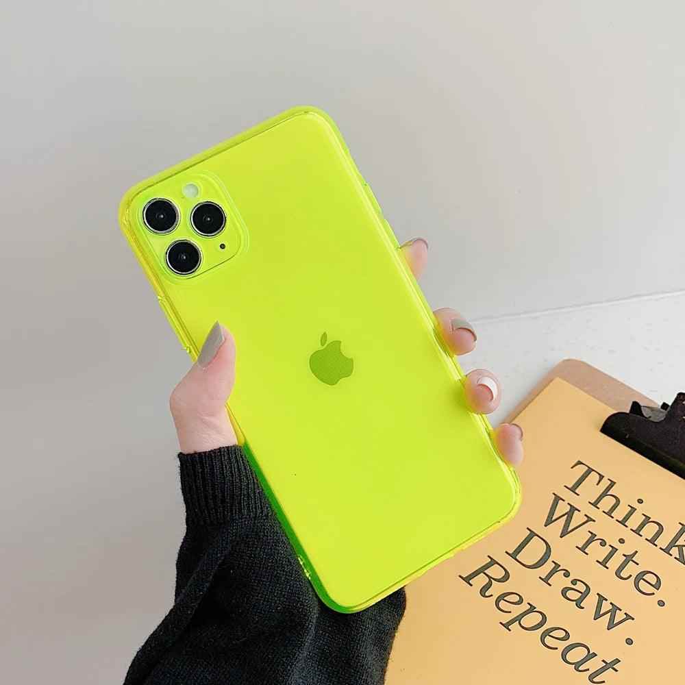 Neon Fluorescent Plain Cute Phone Cases For iPhone 15, 14, 13, 12, 11 Pro Max, Mini X, XR, XS, 6, 7, 8 Plus, SE 2020 - Touchy Style