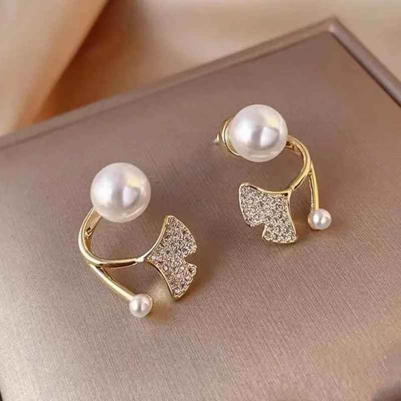 Pearl Hanging Earrings Charm Jewelry ECJTX45 Exquisite Ginkgo Leaves - Touchy Style .