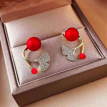 Pearl Hanging Earrings Charm Jewelry ECJTX45 Exquisite Ginkgo Leaves - Touchy Style