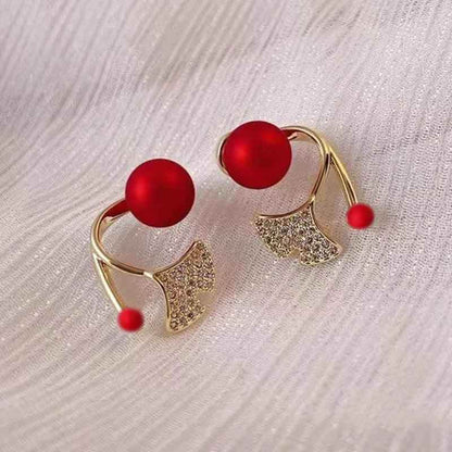 Pearl Hanging Earrings Charm Jewelry ECJTX45 Exquisite Ginkgo Leaves - Touchy Style