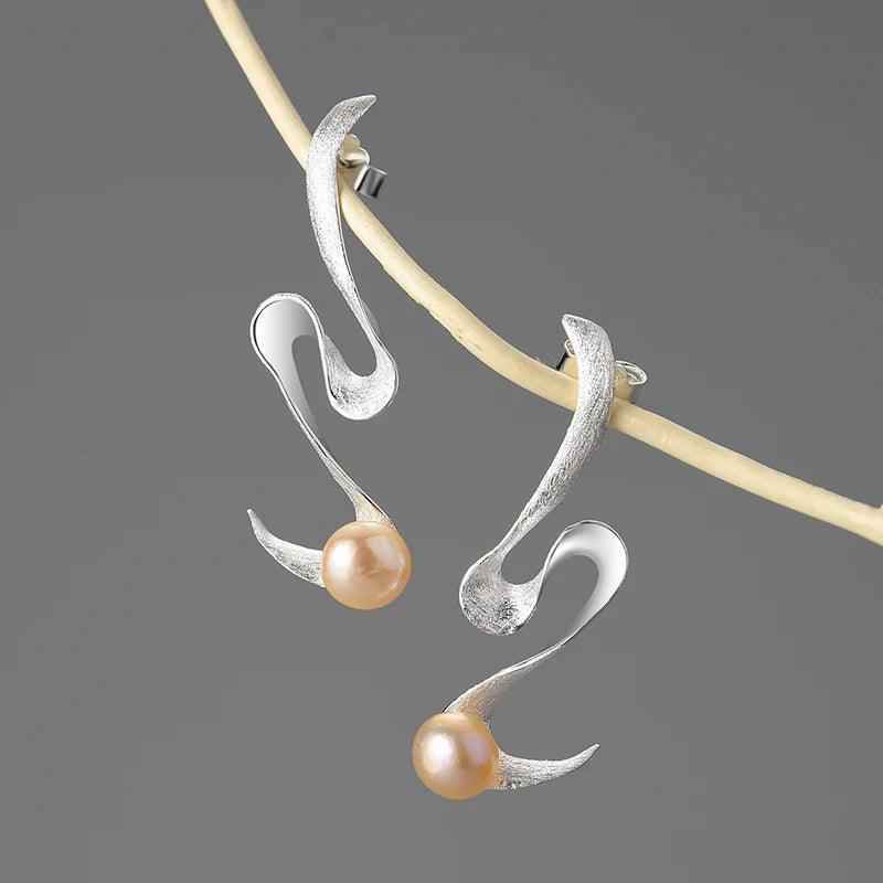Pearl Minimalism: LFJA0118 Spiral Curved Stud Earrings in 925 Sterling Silver, Charm Jewelry - Touchy Style