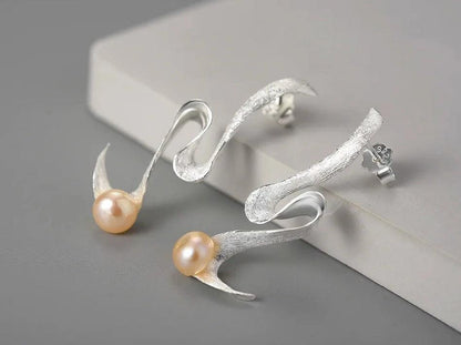 Pearl Minimalism: LFJA0118 Spiral Curved Stud Earrings in 925 Sterling Silver, Charm Jewelry - Touchy Style .